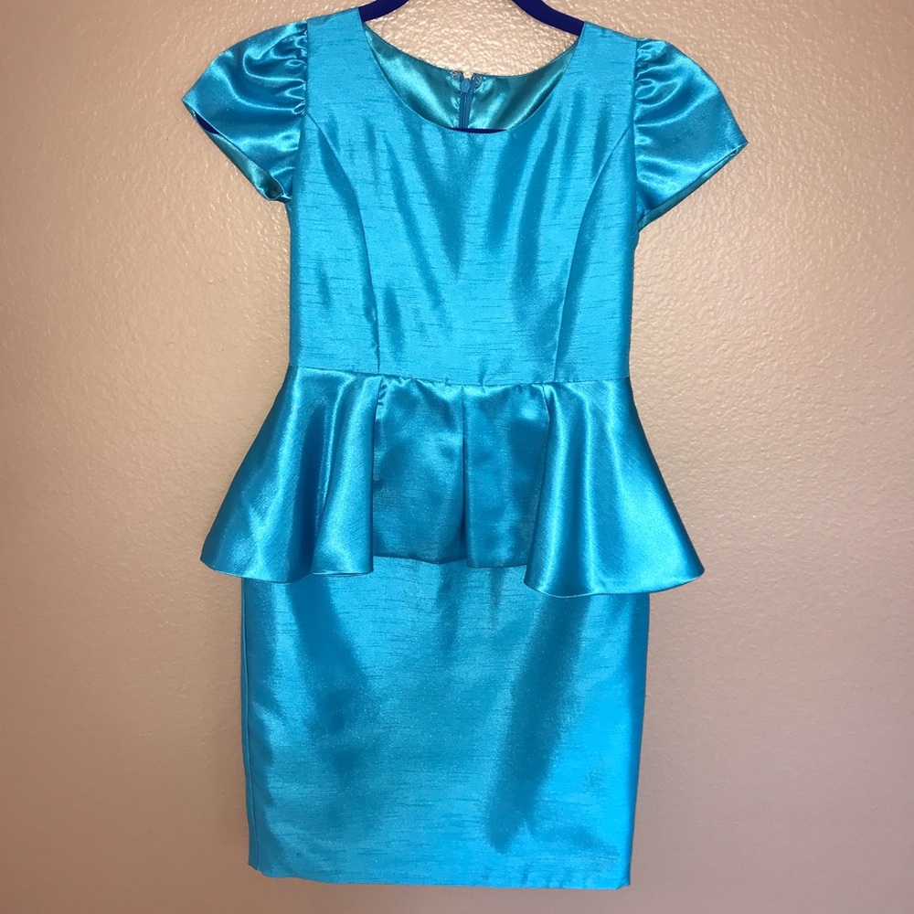 Teal blue custom made pageant interview suit dress